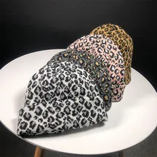 Новинка, Женская осенне-зимняя леопардовая шапка, женские шапки бини, женские вязаные шапки Skullies, модные шерстяные теплые шапки W030