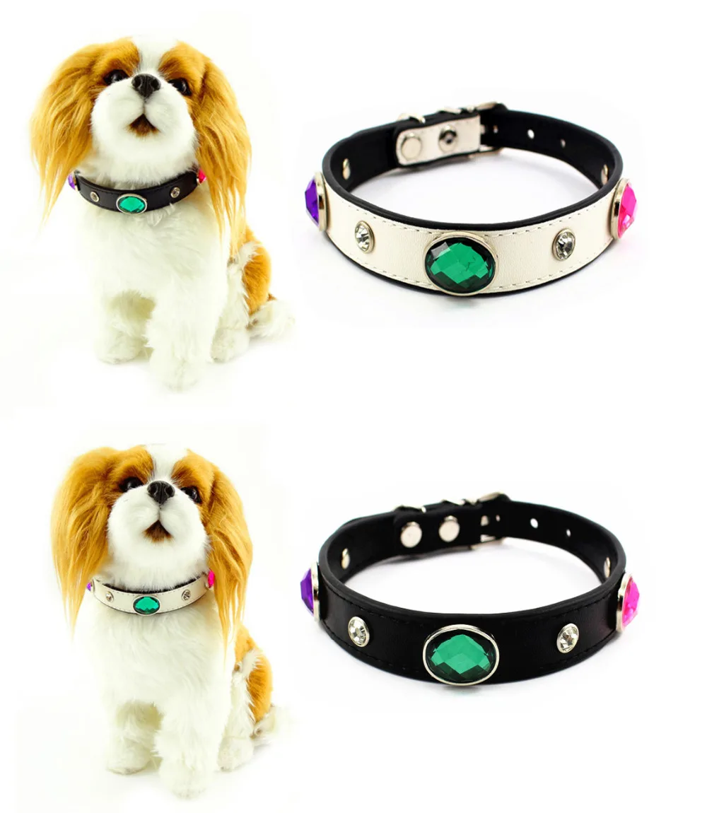 Gemstone collar 5pcs/Lot small Dog Collars Rhinestone leather collars