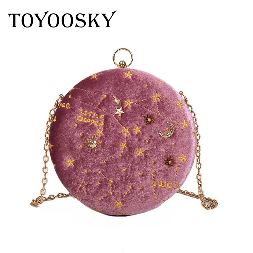 Женская вечерняя сумка TOYOOSKY круглая с вышивкой Galaxy женский роскошный клатч
