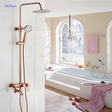 Dofaso luxury Rose Gold copper shower faucet Bathroom antique Shower Set 8″ Rainfall shower kit bath brass shower system chrome