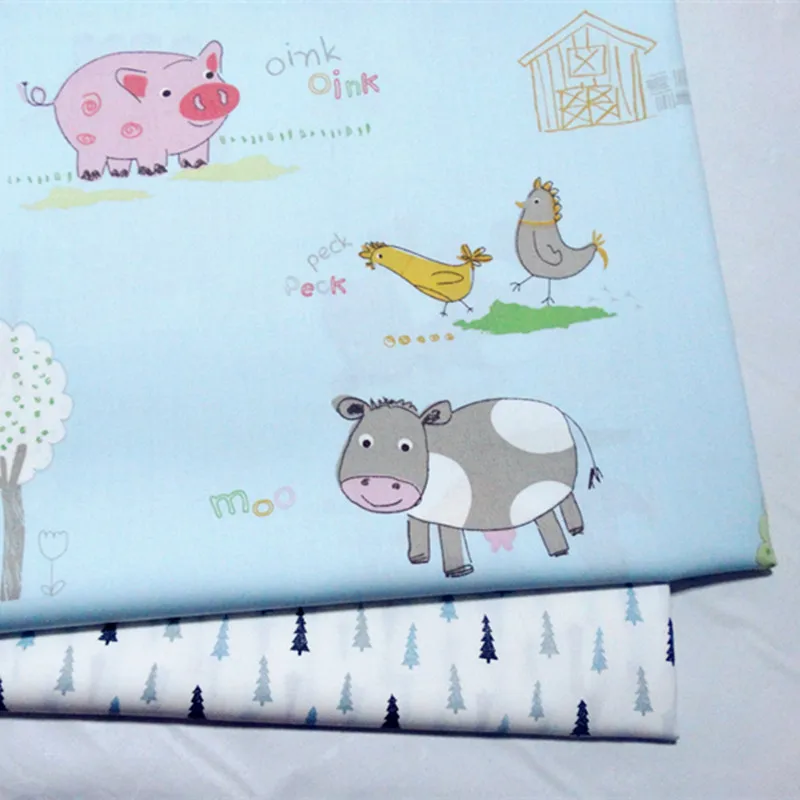 

half meter reactive A grade infant baby pure cotton brocade bedding garment handmade DIY fabric with farm animal tree print A472