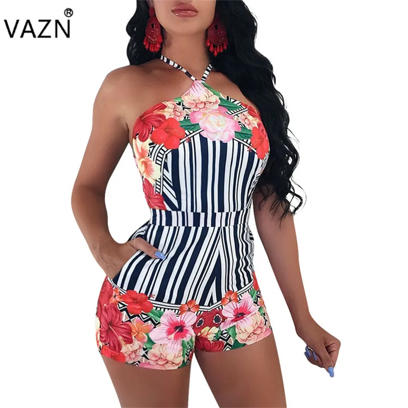 Vazn 2018 Новый Дизайн Топ Для женщин Playsuit Лето рукавов Короткие Комбинезоны для малышек Новинка пикантные принт Комбинезоны для малышек H866