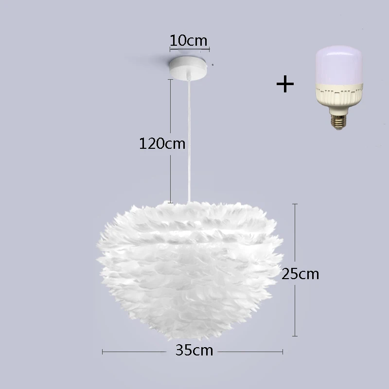 Подвесной светильник с перьями, романтическая Подвесная лампа, нордический гусиный пух, подвесной светильник, художественный декор для столовой, кухни, Домашний Светильник, светильники - Цвет корпуса: white-m
