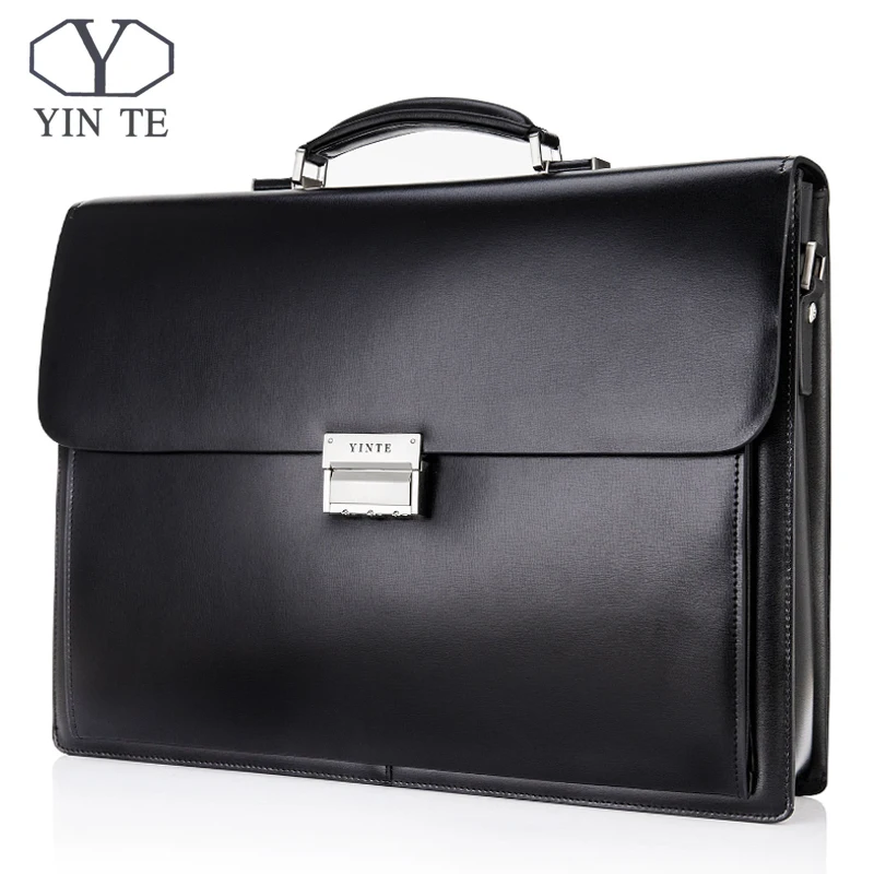 YINTE Men's Leather Briefcase 15"Laptop Handbag Formal Business Lawyer