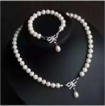 beautiful NEW nature 9-10mm south seas white pearl necklace 18″ bracelet 7.5.8inch