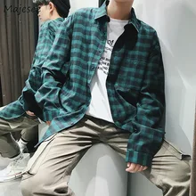 Рубашки Для мужчин отложной воротник плед Длинные Однобортный простые универсальные корейский стиль Повседневная рубашка Для мужчин s Мягкий Топы больших размеров