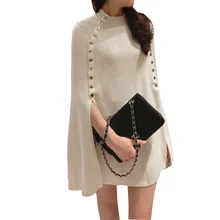 Women Knitted Sweater 2016 Autumn Winter Runway Style Double Breasted Patchwork Poncho Casual Shawl Pullover Jumper pull femme