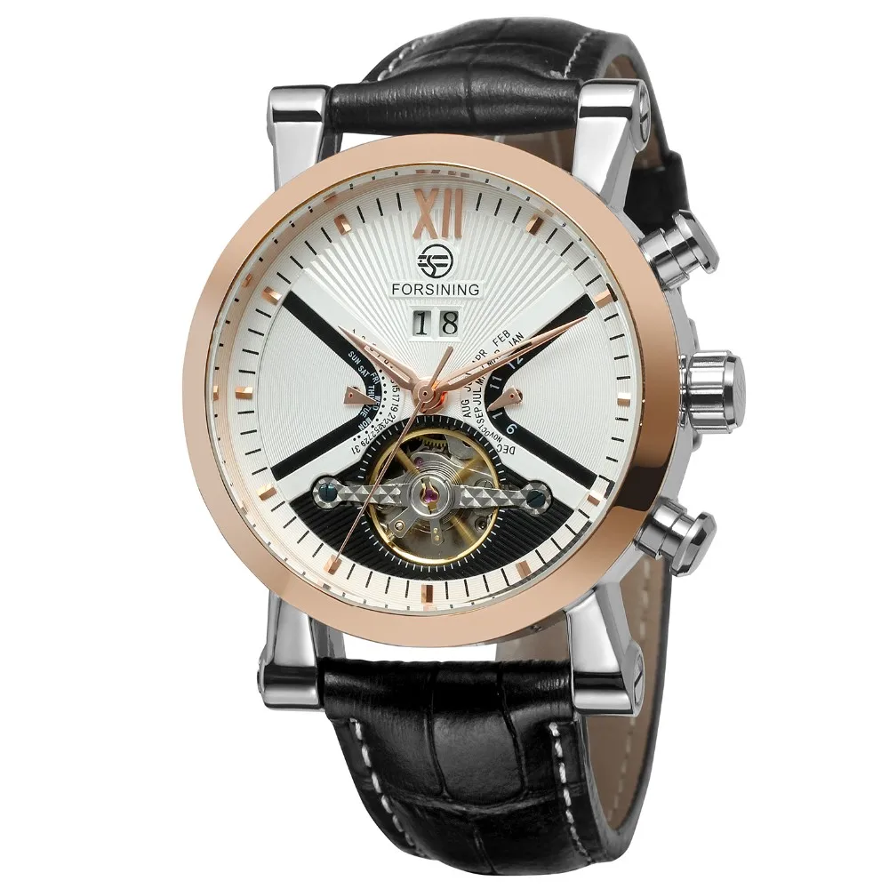 

New Fashion Tourbillon Mens Watches Automatic Watch Rose Gold Case Calendar Male Clock Black Mechanical Watch Relogio Masculino