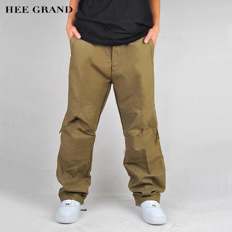 

HEE GRAND Men Casual Cargo Pants Hip-Hop Style Mid-waist Loose Autumn Full Length Trousers Plus size 30-40 3 Colors MKX1033