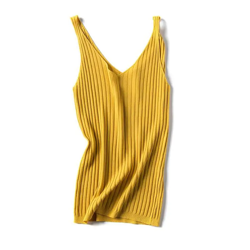 

Knitting Vest Women 2019 Summer Sexy V-neck Tank Tops Sleeveless Outwear Ladies Sweaters White Black Yellow Femme Pullovers