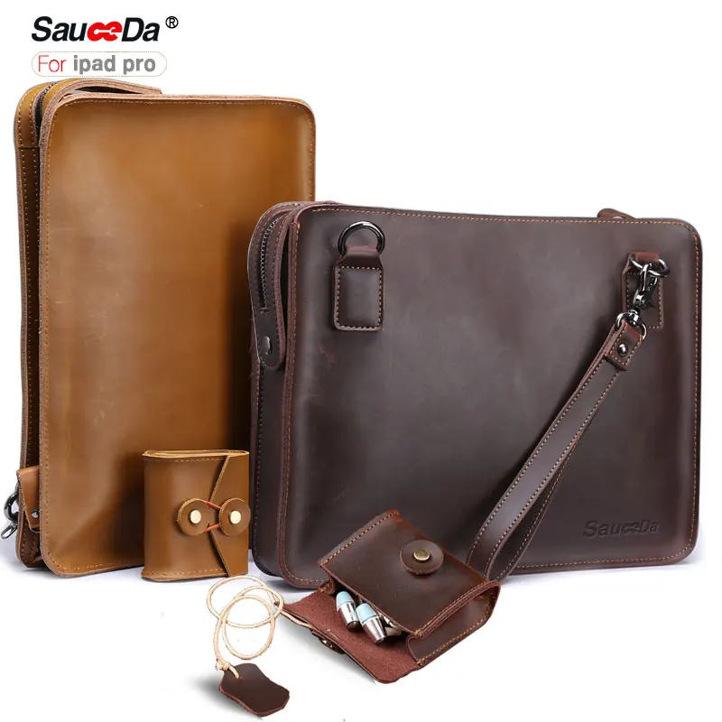 

SauceDa For ipad pro 10.5 case Handmade Genuine Leather sleeve for iPad Pro 10.5 inch cover with pouch for airpods Headphones
