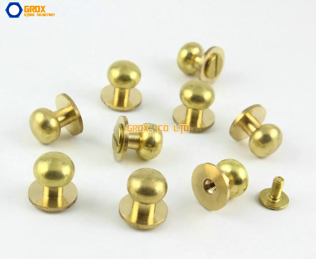 20Pcs 10mm Round Head Solid Brass Rivet Chicago Screw for Leather Craft