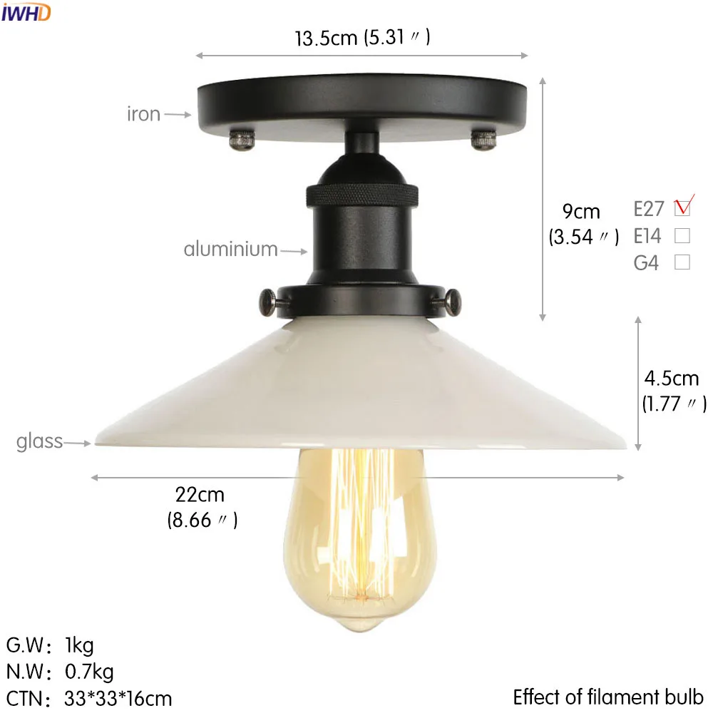 IWHD Винтаж Стекло Лофт потолочный светильник для Гостиная промышленные Эдисон светодиодный потолочный светильник светильники Plafondlamp Lamparas De Techo