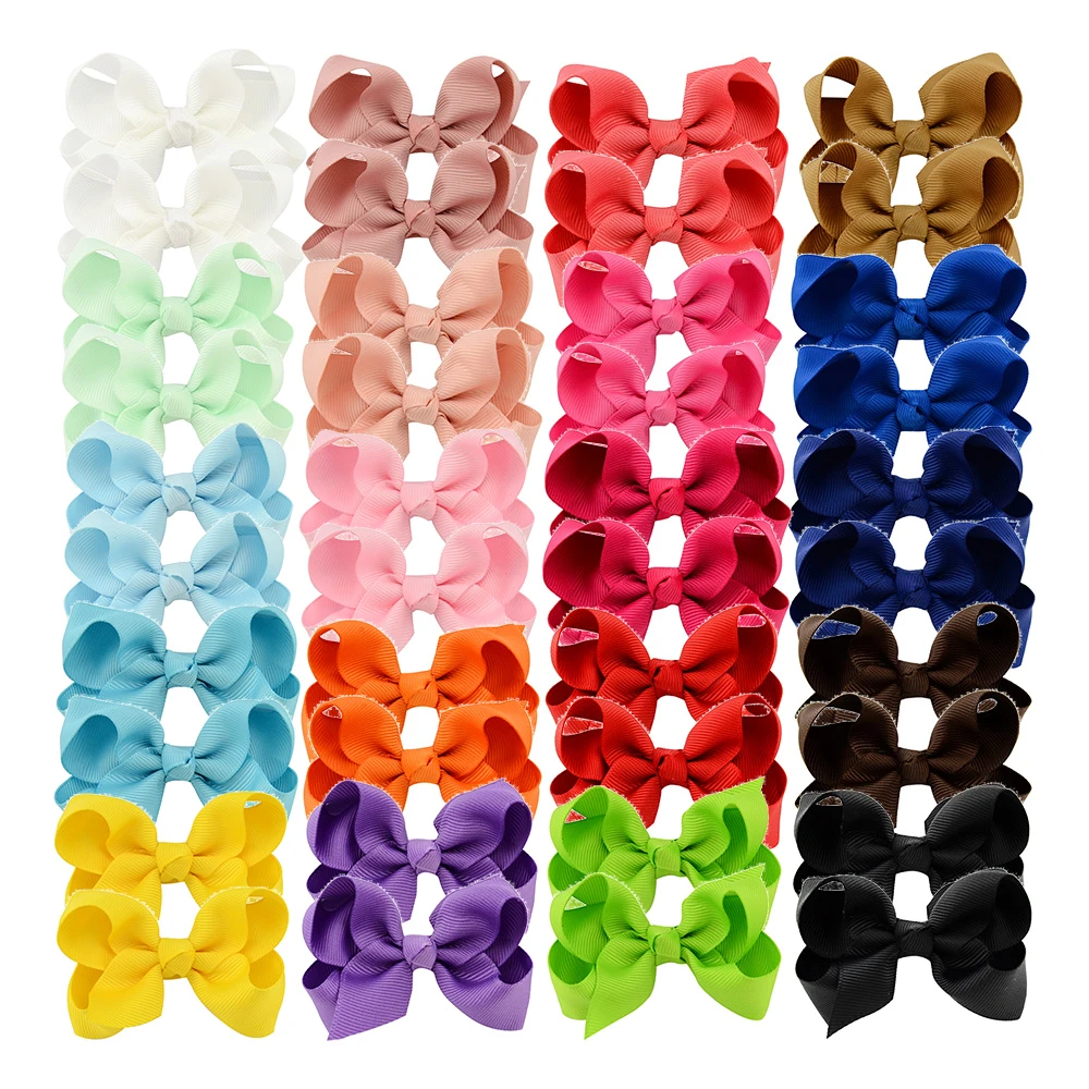 3" Small Hair Bows With Alligator Clips 20 Pairs Handmade Solid Fabric