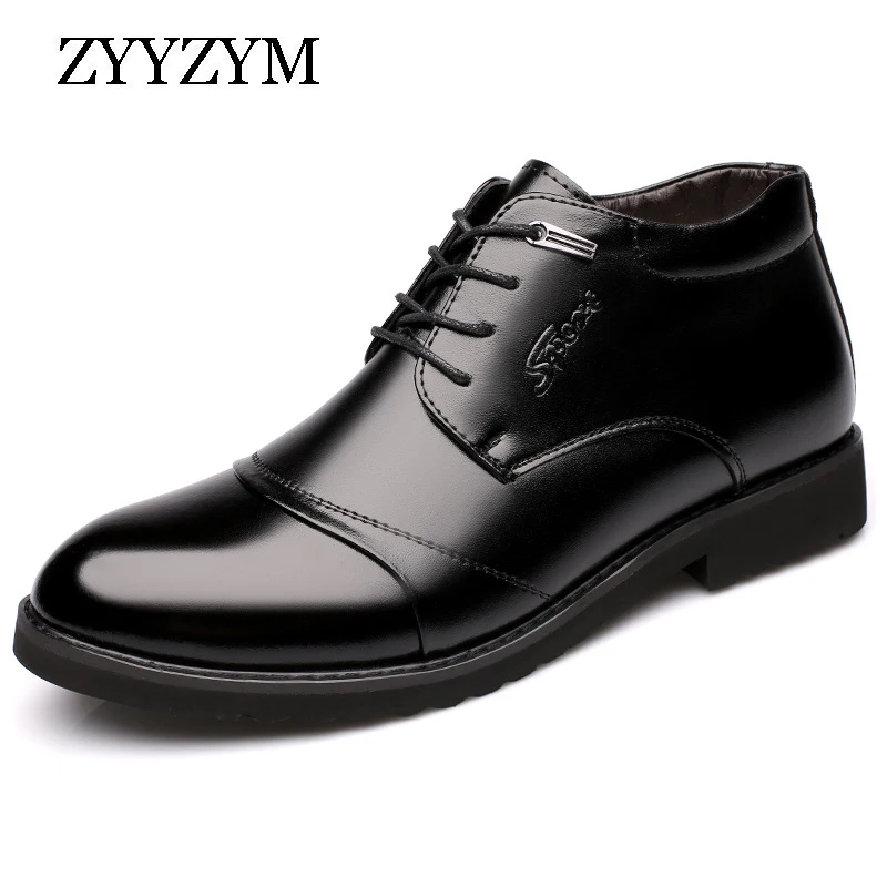 

ZYYZYM Men Leather Boots Winter Lace Up Style Wool Super Warm Snow Boots Ankle Formal Wear Boots Plus Size
