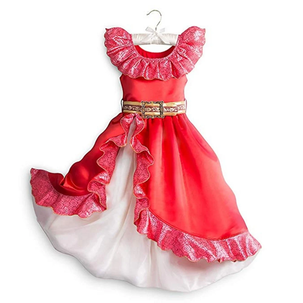 

Girl Princess Elena of Avalor Adventure Dress up Cosplay Costume Sleeveless Deluxe Red Kids Party Halloween Fantasy Elena Dress