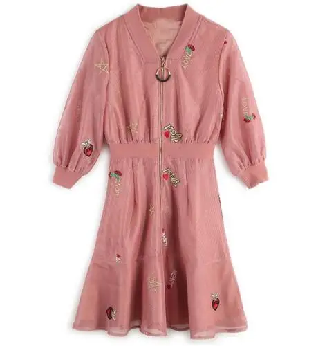 Роскошное дизайнерское весенне-осеннее женское модное ТРАПЕЦИЕВИДНОЕ ПЛАТЬЕ на молнии женские платья - Цвет: Розовый