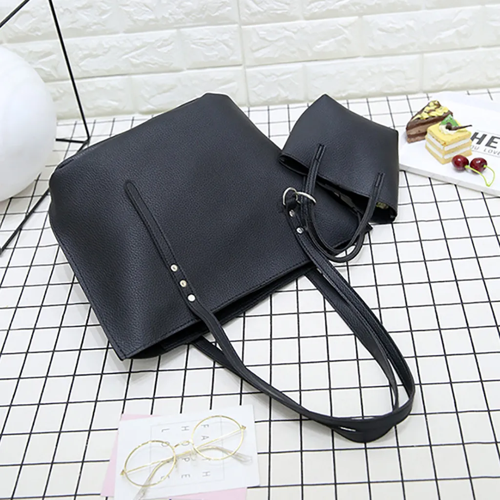 4Pcs Folding Women Big Size Handbag Tote Ladies Casual Pattern Leather Shoulder Bag+Crossbody Bag+Handbag+Wallet#3