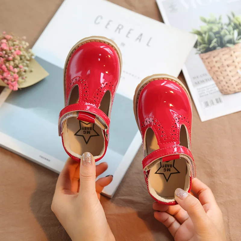 Детская обувь; обувь для девочек; коллекция года; сезон весна; модная детская обувь в стиле ретро для девочек; модельные туфли для маленьких принцесс на мягкой плоской подошве - Цвет: Красный