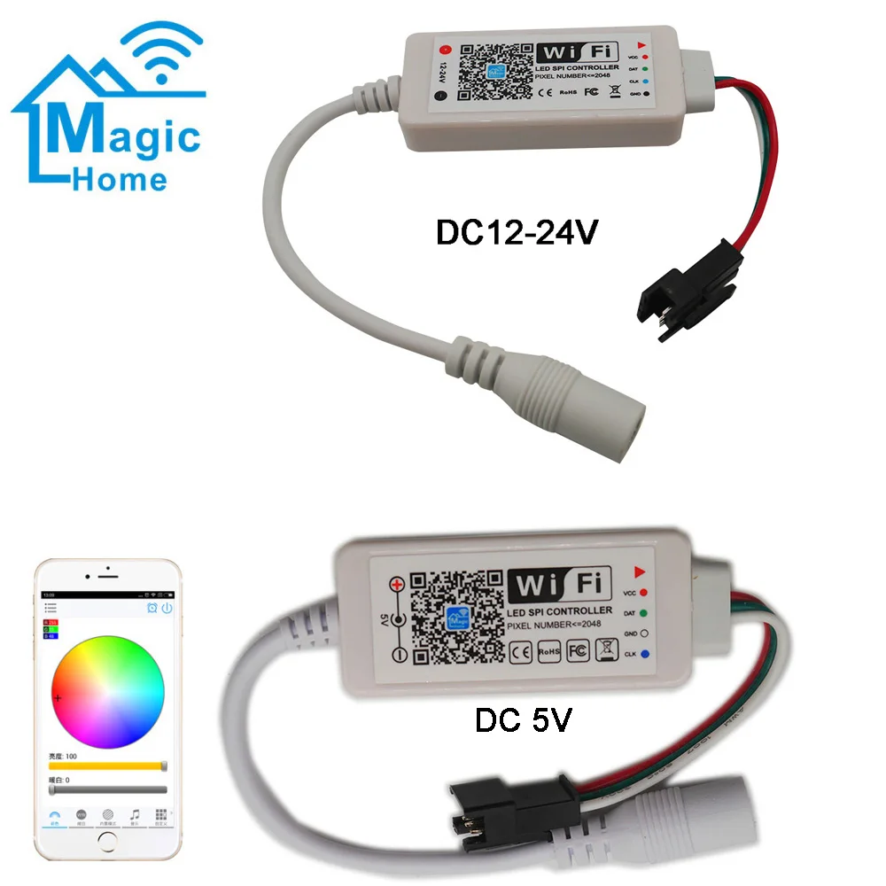 DC5V DC12-24V Magic дома светодиодный контроллер SPI прибор приемно-2048 пикселей Миниатюрный Wi-Fi контроллер для WS2811 SK6812 WS2812B Светодиодные ленты