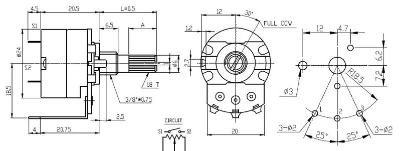 138 TYPE with switch potentiometer B300K B100K handle length 25MMF 3_
