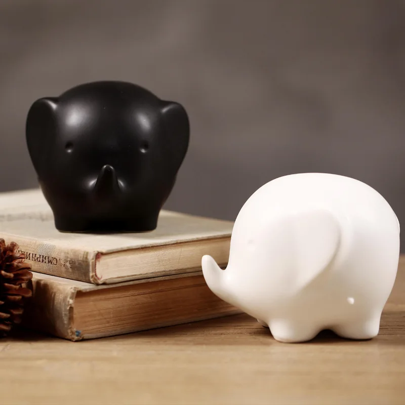 Black White Ceramic Elephant Figurine Ornaments Gifts Creative Home Accessories Display Wedding Gifts Home Decor