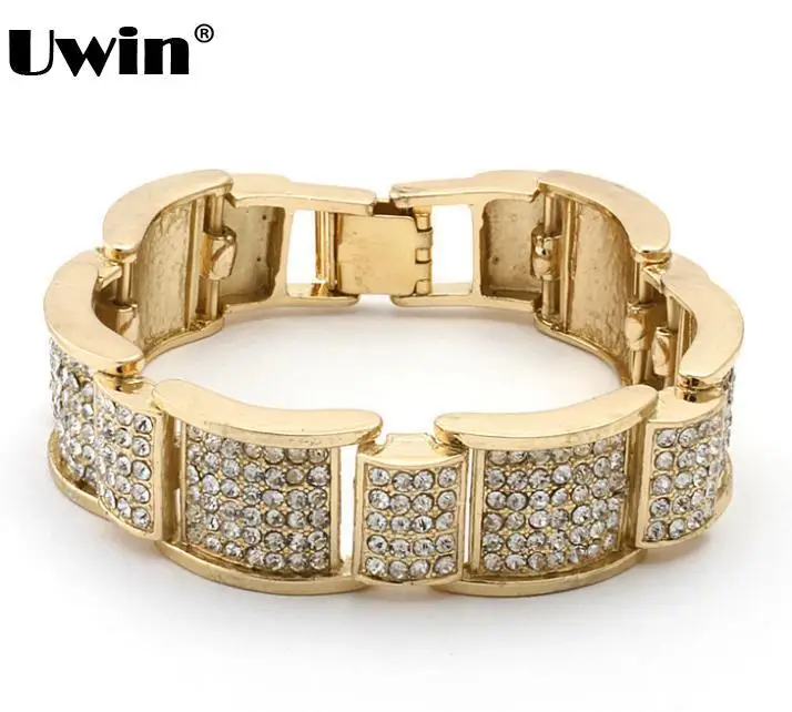 

Mens Yellow Gold Color Hip Hop Full Out Bling Bling Rhinestones Vintage Bracelet Jewelry Items Wholesale
