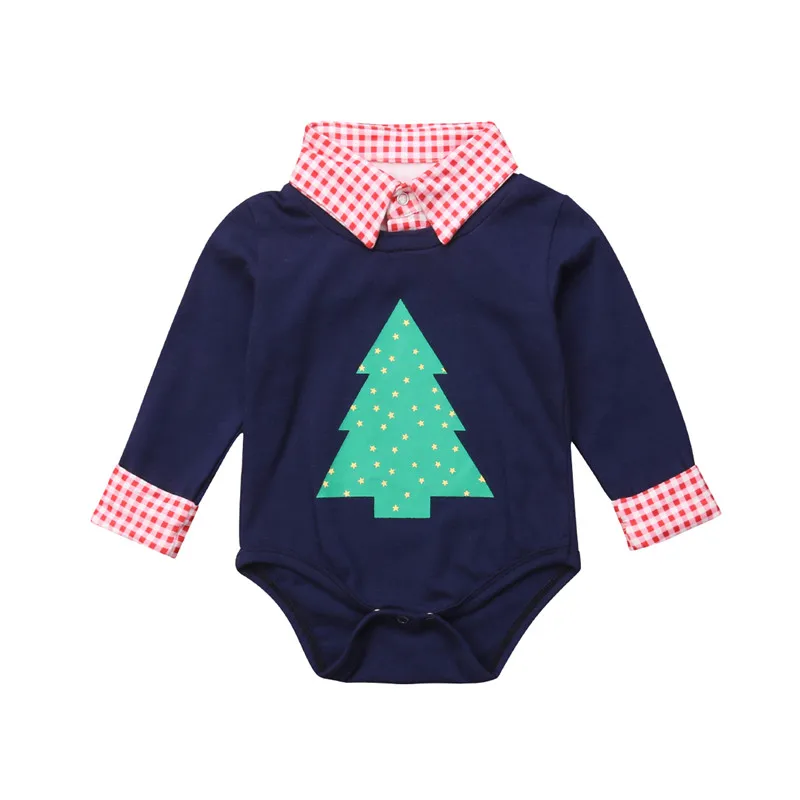 

PUDCOCO Navy Blue Christmas Tree Print Langarm Strampler Baby Boy Neugeborenen Bodysuits Long Sleeve Cotton Playsuits 0-18M