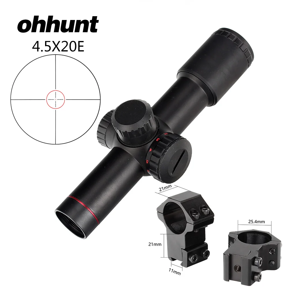 Ohhunt 4.5x20E прицел для охотничьей винтовки Компактный красный с подсветкой Стекло травленая сетка с откидными крышками и кольцами для объектива - Цвет: 25.4mm-Dovetail-SGZ