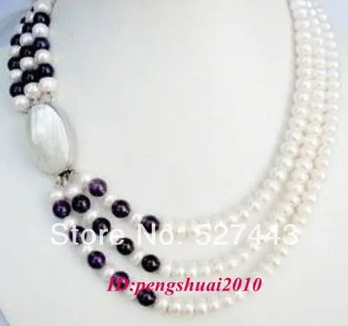 

Wholesale Retro Grace Triple Strand White Purple Pearl Shell Clasp Women Necklace Jewelry