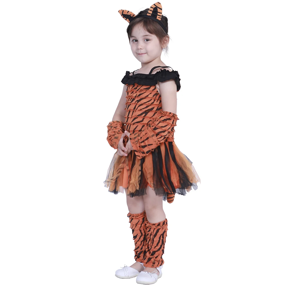 Eraspoooky/вечерние платья для малышей; милые костюмы в полоску с тигром для девочек; Детский костюм на Хэллоуин; детское платье с оборками; карнавальный наряд