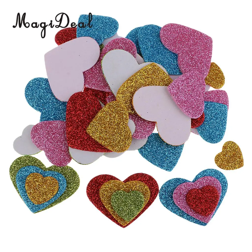 Buy MagiDeal 50 Pieces Foam Heart Glitter Stickers for Wall Stickers Ornament