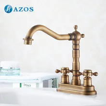 AZOS кран для раковины в ванной 2 отверстия латунь античная латунь аксессуары для ванной комнаты Смеситель для горячей холодной воды унитаз раковина кран MPEK009