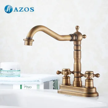 

AZOS Bathroom Basin Tap 2 Holes Brass Antique Brass Bathroom Accessories Hot Cold Water Mixer Toilet Sink Faucet MPEK009