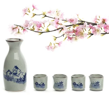 

5pcs 150ML Chinese Tea Pot Set Handpainted Ceramics 1 Sake Pot +4 Sake Cups Handmade Pottery Wine Set Pottery Porcelain Sake Set