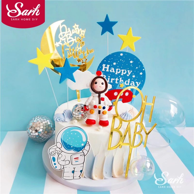 

Clay Astronaut Decoration Happy Birthday Shiny Hand Writing Letter for Valentine Children's Day Party Supplies Lovely Gifts