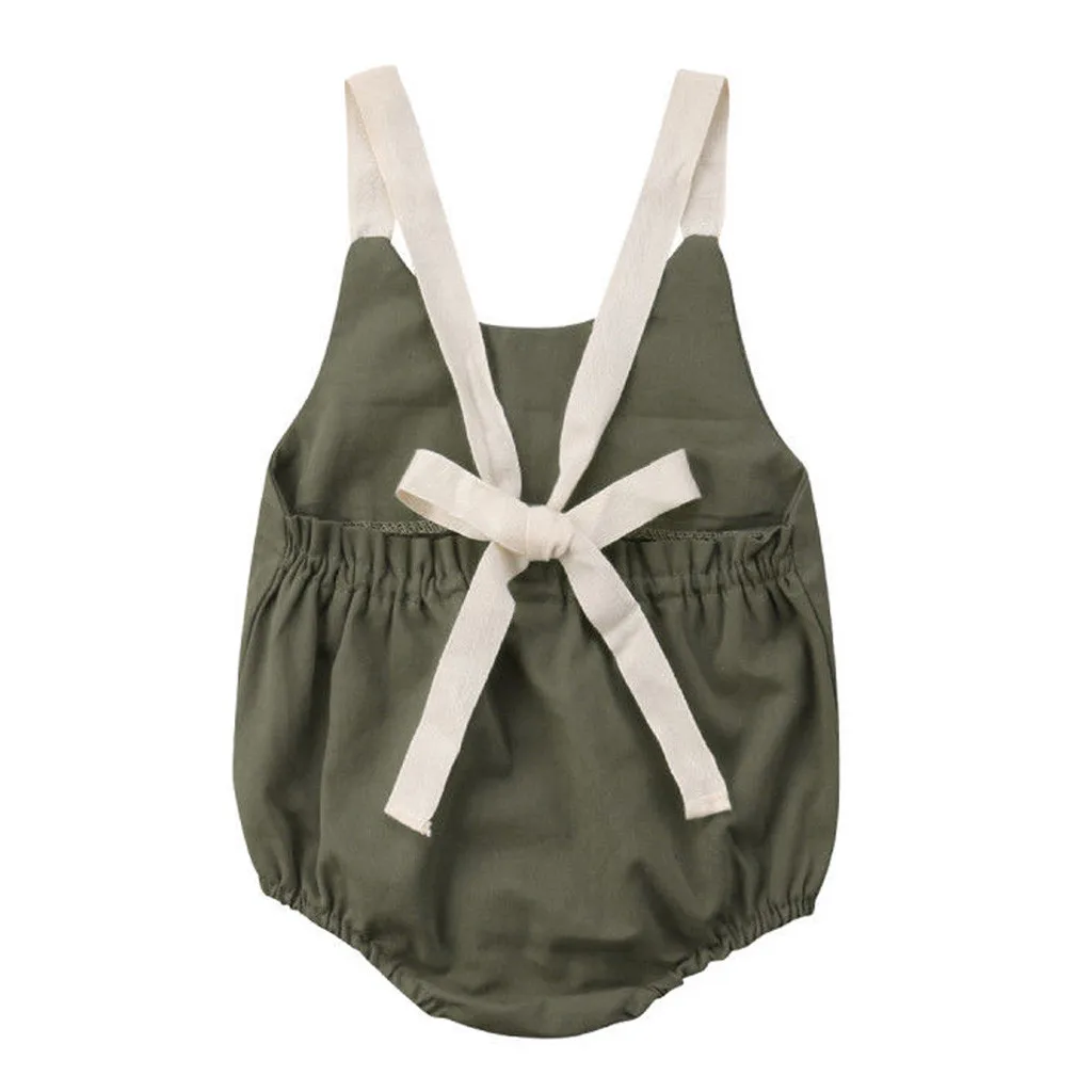

LONSANT Baby Clothes Newborn Girl Bowknot Backless Bodysuit Infant Baby Solid strap Bodysuit Baby summer cute Outfits Clothes