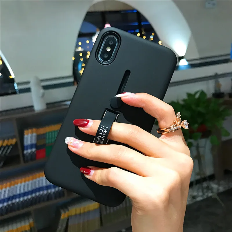 

Phone Case For iPhone 6 6S 7 7 Plus Finger Hide Ring Stand Holder Shell For iphone 8 8 Plus X 10 XS Max XR Cover Red Black Cases
