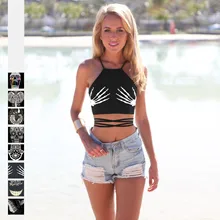 gothic top black crop top women nightmare halloween skull skeleton print sexy crop top femme cross belt summer crop top mujer navy sexy rose embroidered crop top
