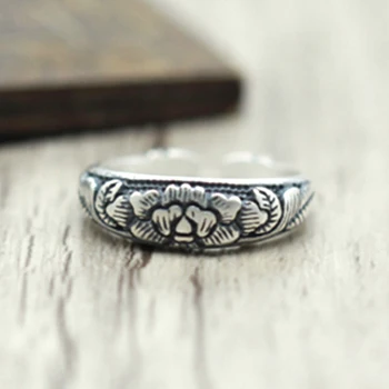 

100% Pure 999 Sterling Silver Jewelry Lotus Rings Opening Vintage Men Signet Ring For Women Special Gift 0007