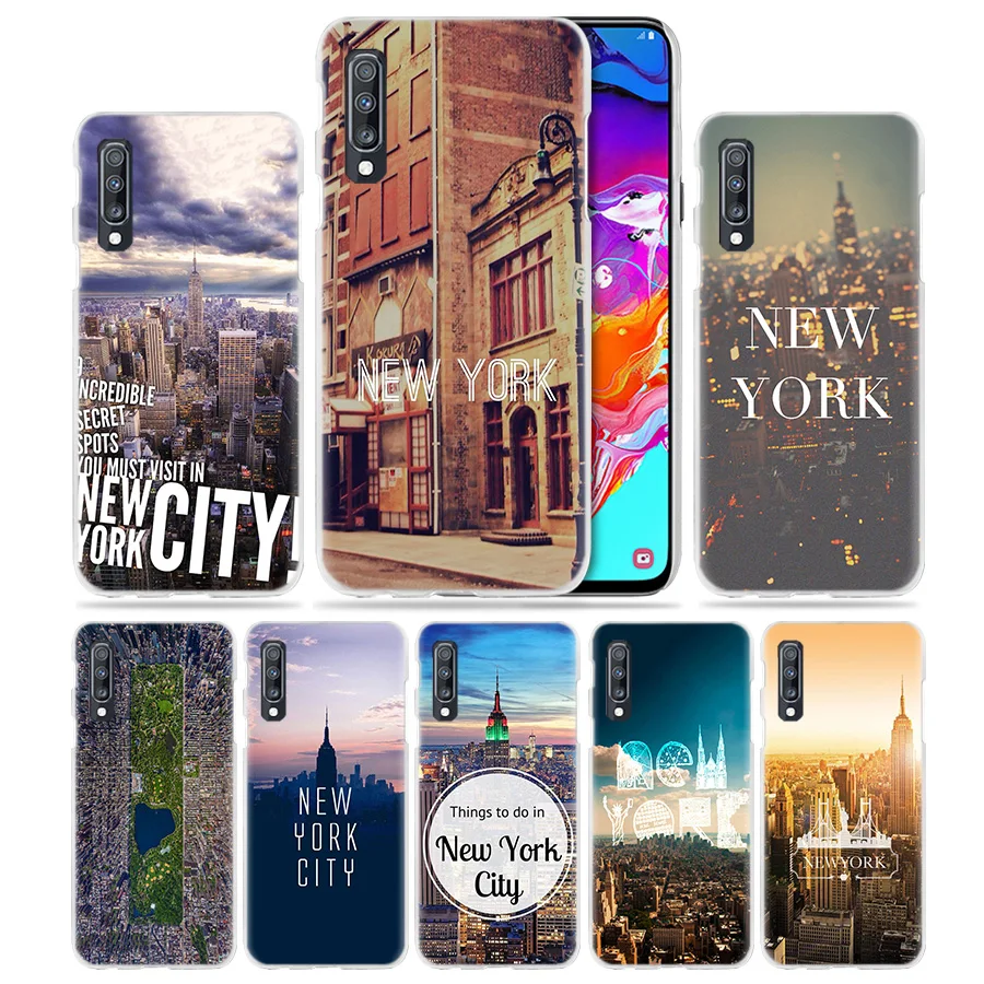 

New York City Case for Samsung Galaxy A50 A70 A20e A40 A30 A20 A10 A8 A6 Plus A9 A7 2018 Hard Clear PC Luxury Phone Coque Cover
