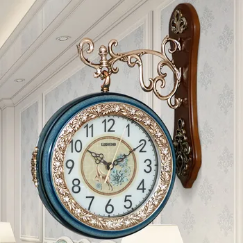 

European Double Sided Wall Clock Blue Silent Clocks Creative Trend Guess Women Decorative Home Decor Living Room Watches 50Q330