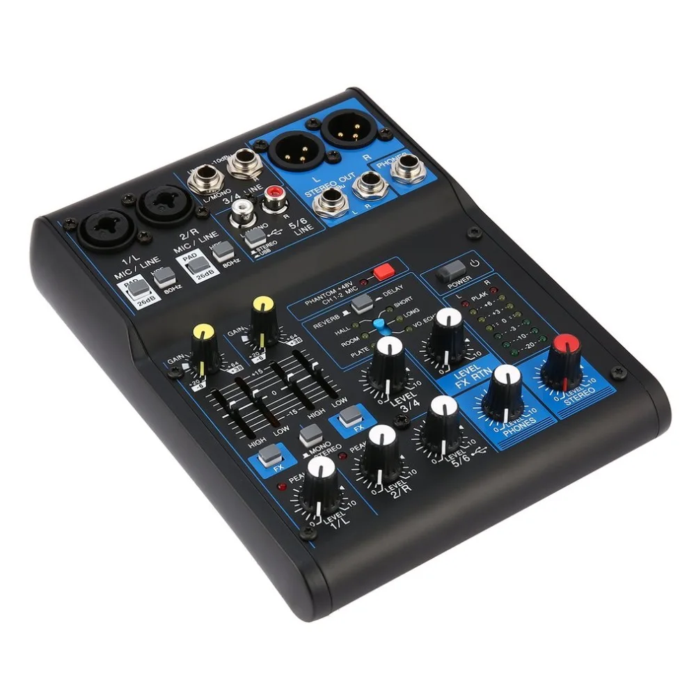 

4 Channel Power Audio DJ Mixer US Plug Professional Power Mixing Amplifier USB Slot 16DSP +48V Phantom Power for Microphones