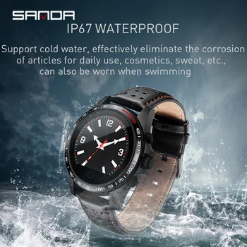 

New SANDA Leather Smart Watch CK23 IP67 Waterproof Heart Rate Monitor Blood Pressure Men Women Smartwatch For IOS Android Phone