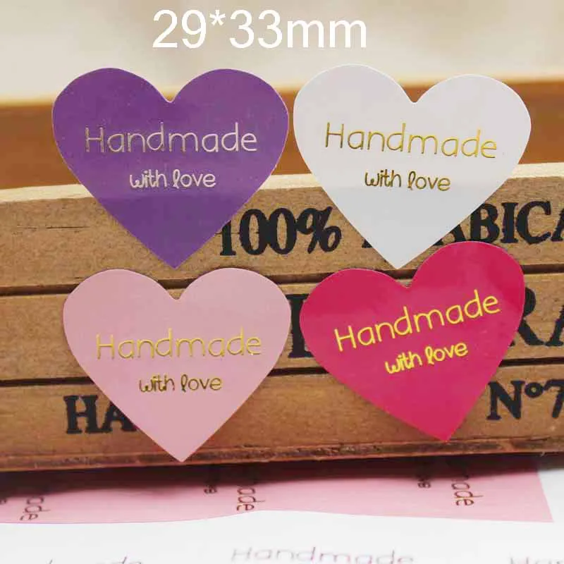 

100pcs mulit paper gold/silver foil labels DIY handmade with love self adhesive labels heart shape thanks you gift labels 33*29m