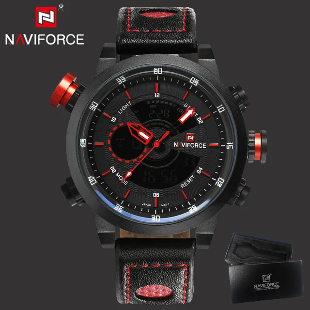 2017 Naviforce Sport Men Watches Men Waterproof Leather Band LED Quartz