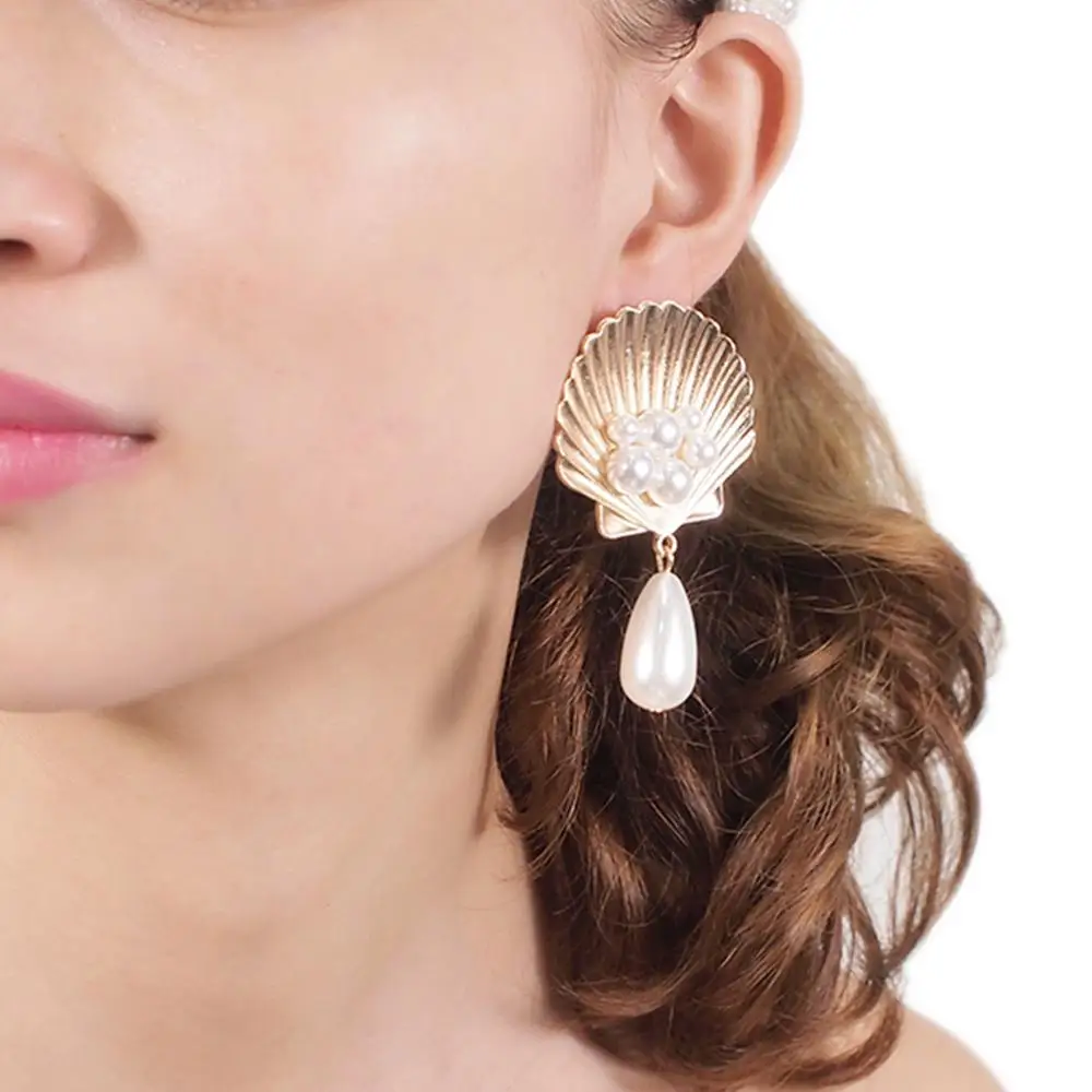

MANILAI Simulated Pearl Big Shell Pendant Earrings For Women Trendy Charm Metal Statement Earrings Beach Jewelry