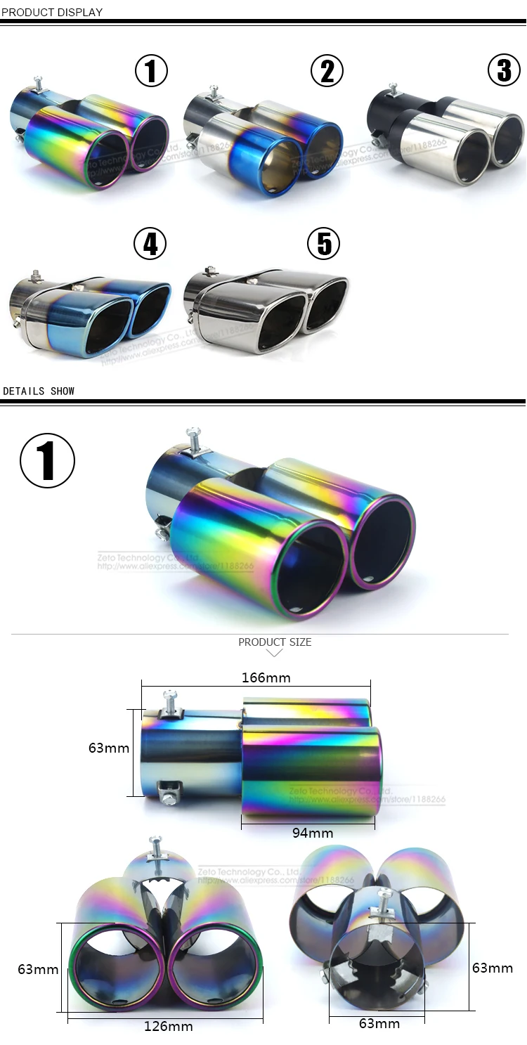 Cano de Escape Ponta de Escape Silenciador Automotivo Duplo Redonda Inoxidável Cromado Modificado Garganta Traseira Exige Aço 2 High Quality Automóveis e motos