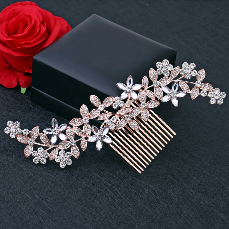 Свадебный элегантный пятилепестковый Кристалл гребень для волос для невесты мигающие украшения Стразы жемчужные свадебные зажимы для волос аксессуары ювелирные изделия