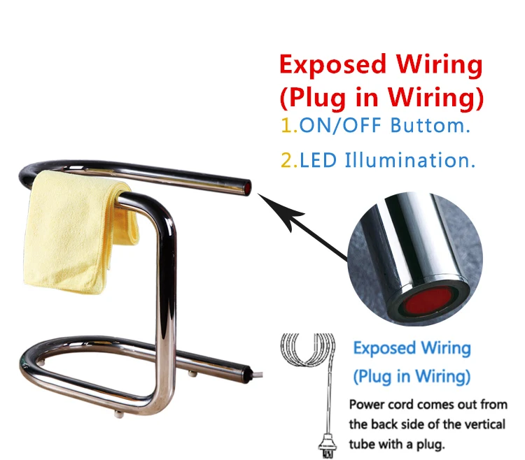 Exposed Wiring Отдельно стоящий полотенцесушитель электрический полотенцесушитель из нержавеющей стали аксессуары для ванной комнаты полотенцесушители HK-K01 - Цвет: Exposed Wiring